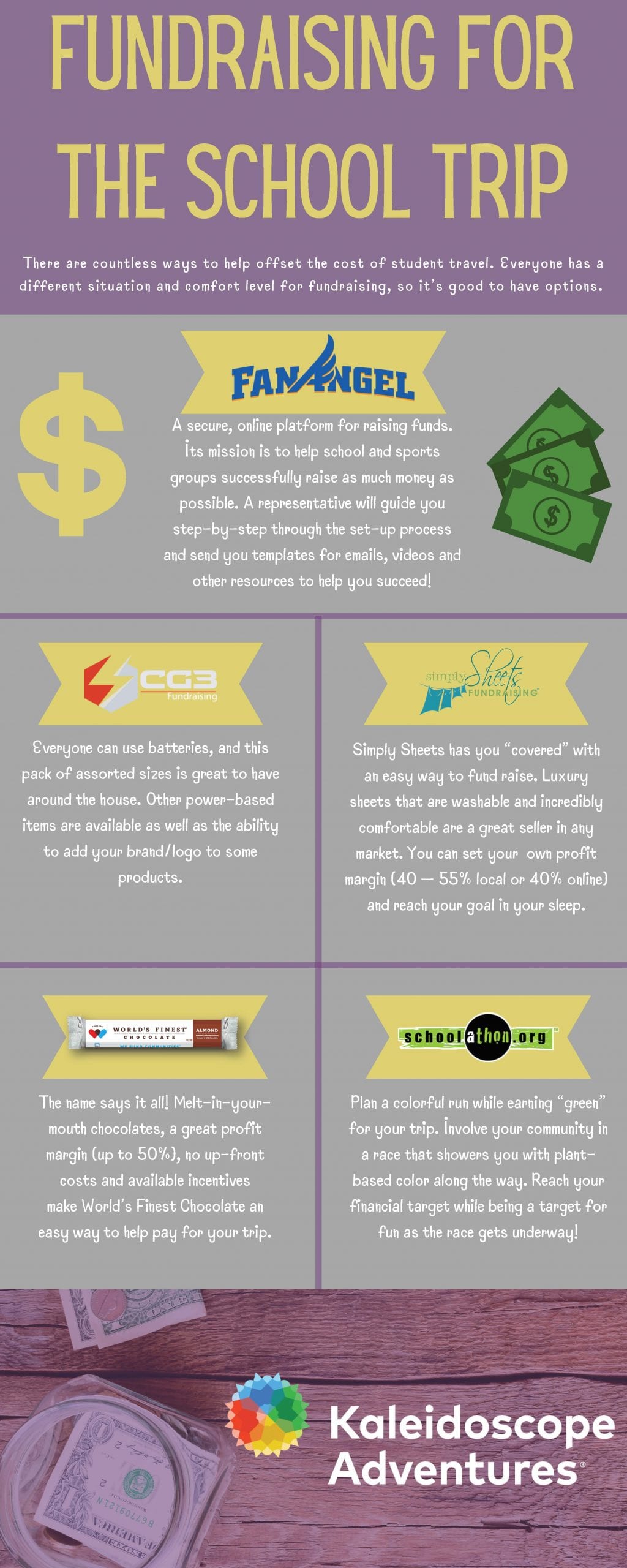 School fundraising infographic with options for different fundraisers