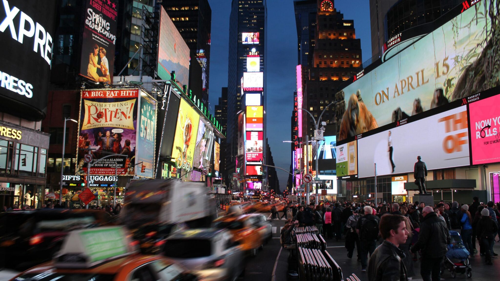 Bright lights of Broadway at night in New York City