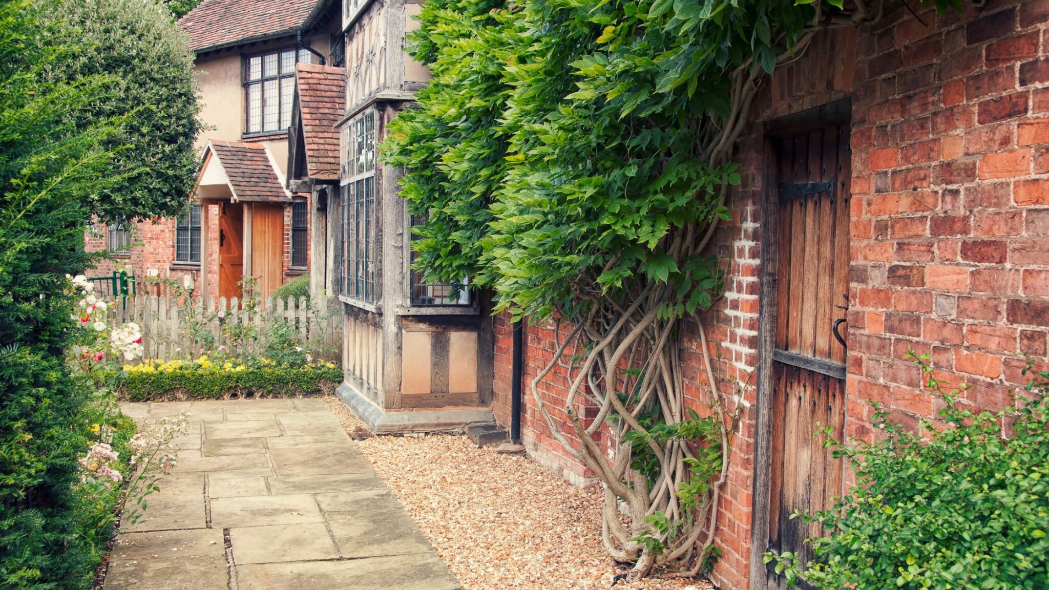 charming side street view of tudor village in England