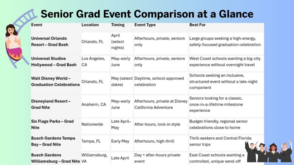 a graphic chart comparing theme park grad events