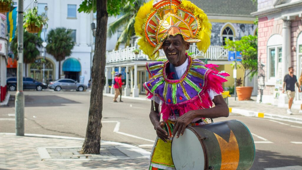 Bahamian man in traditional brightly colored island clothing