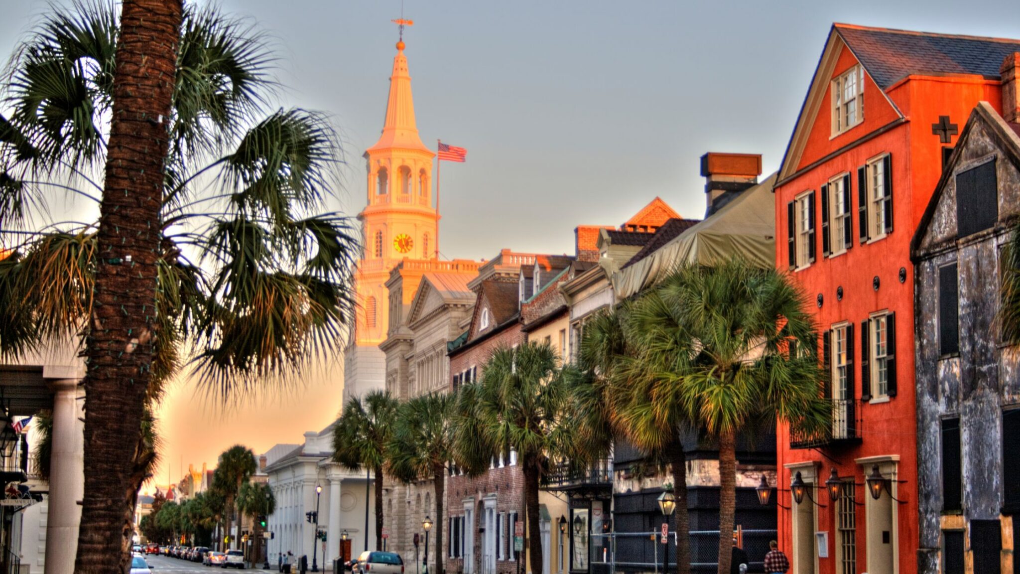 sunset view of historic SC city