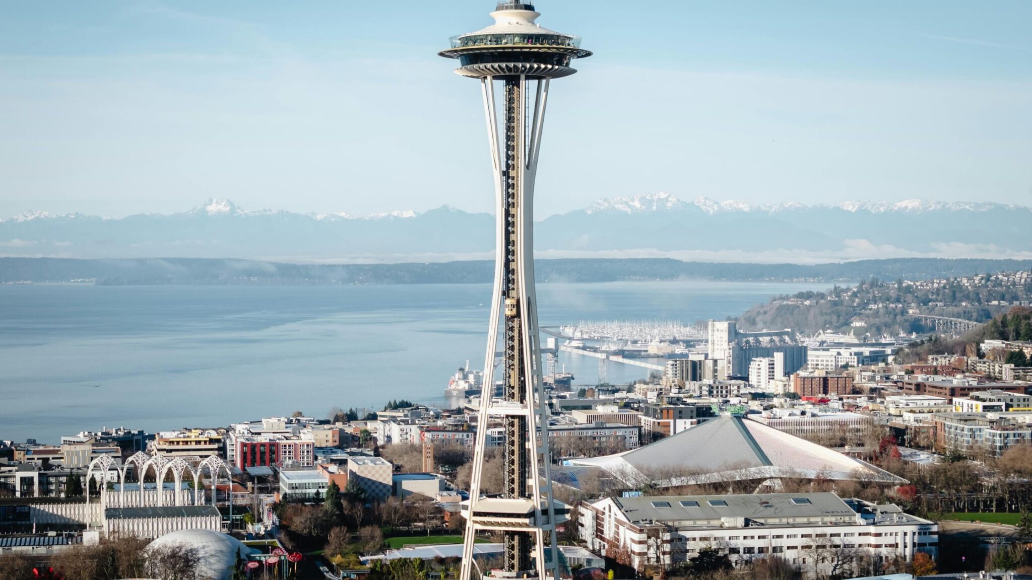 Space Needle with Pacific Ocean in background