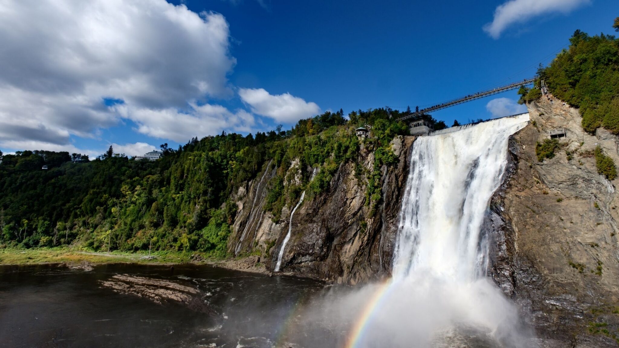 Enormous Canadian waterfall with blue sky in the background