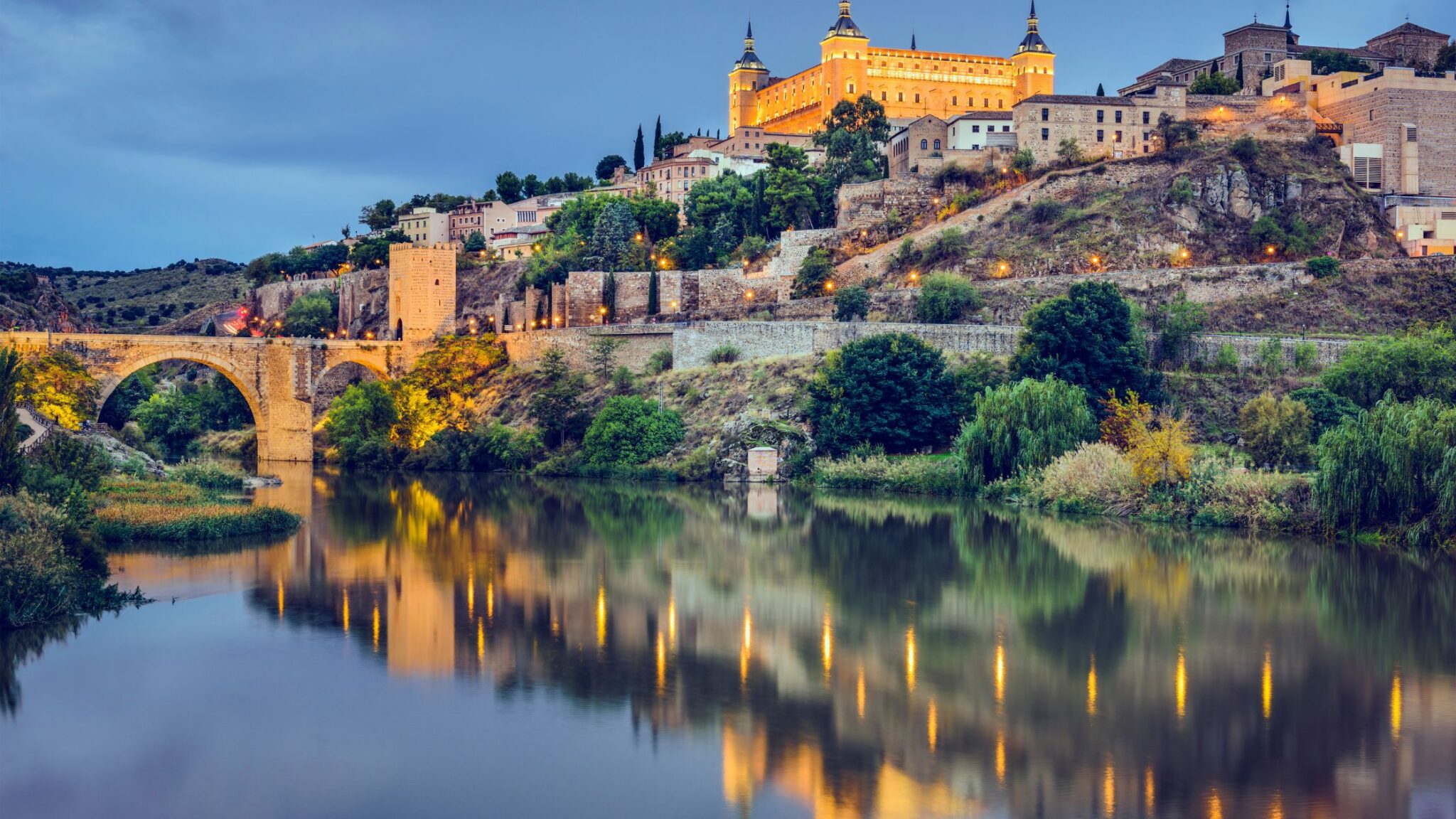 stunning view of medieval city in Spain at sunset